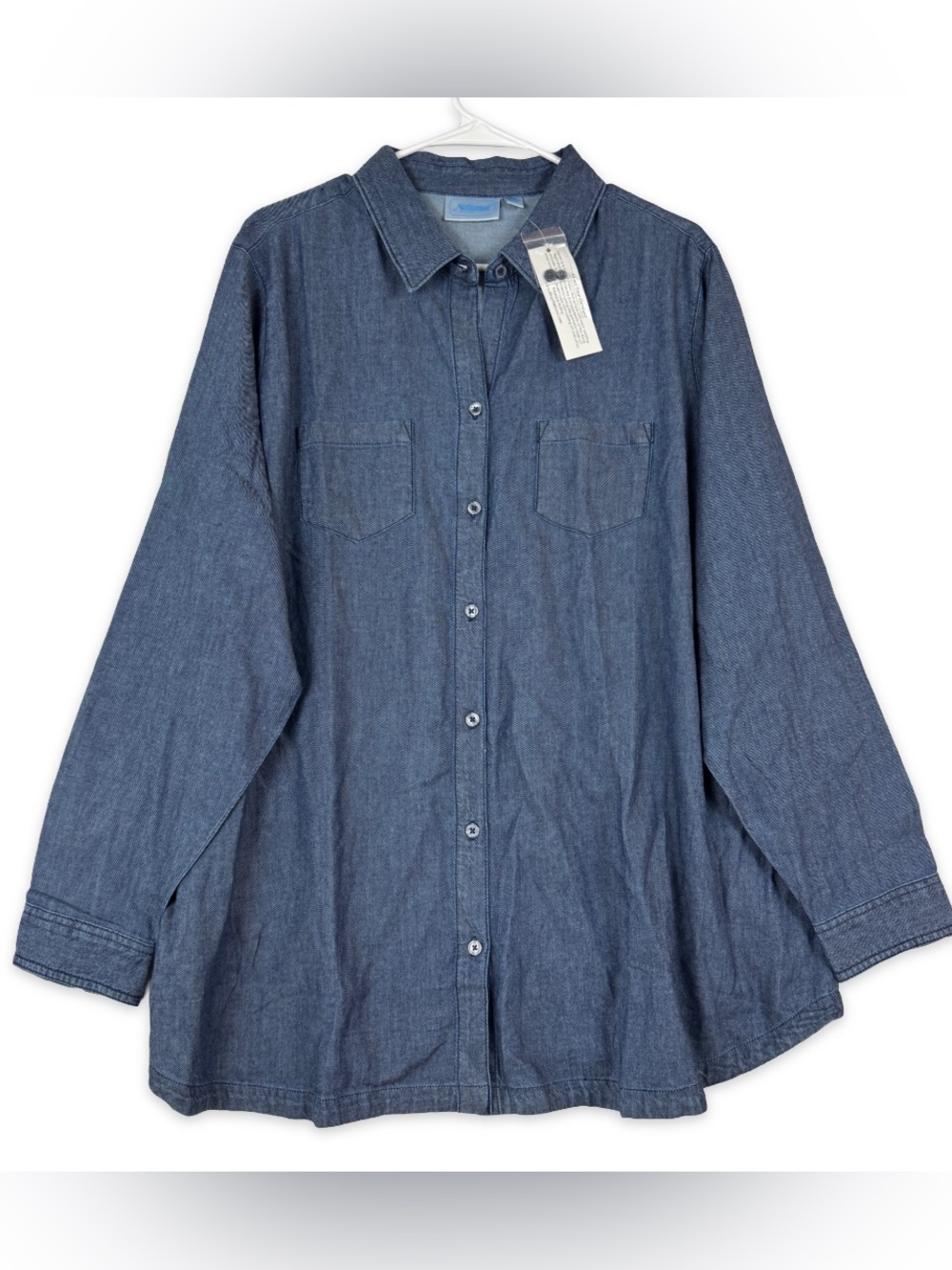 National Button Down Shirt Womens 3X Lightweight Denim Blue Long Sleeve NWT